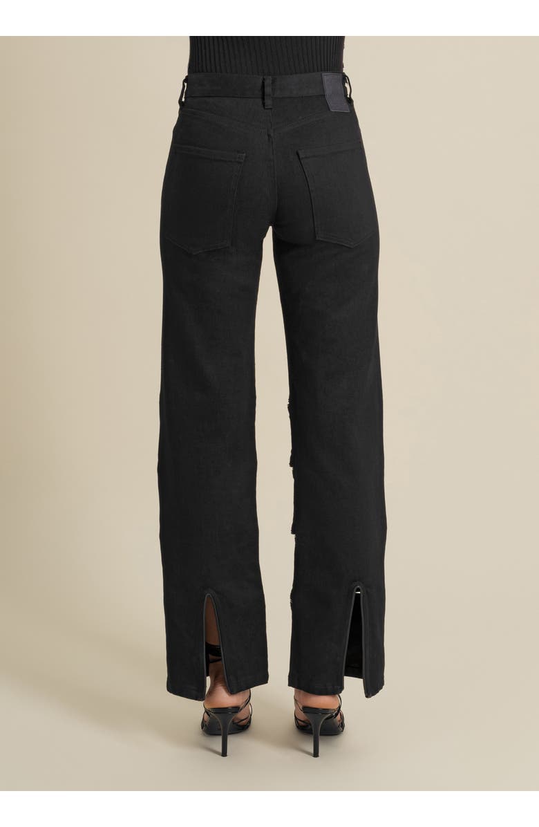 Contessa Mills Arcana Slim-Fit Mid-Rise Leather-Trim Jeans, Alternate, color, Black