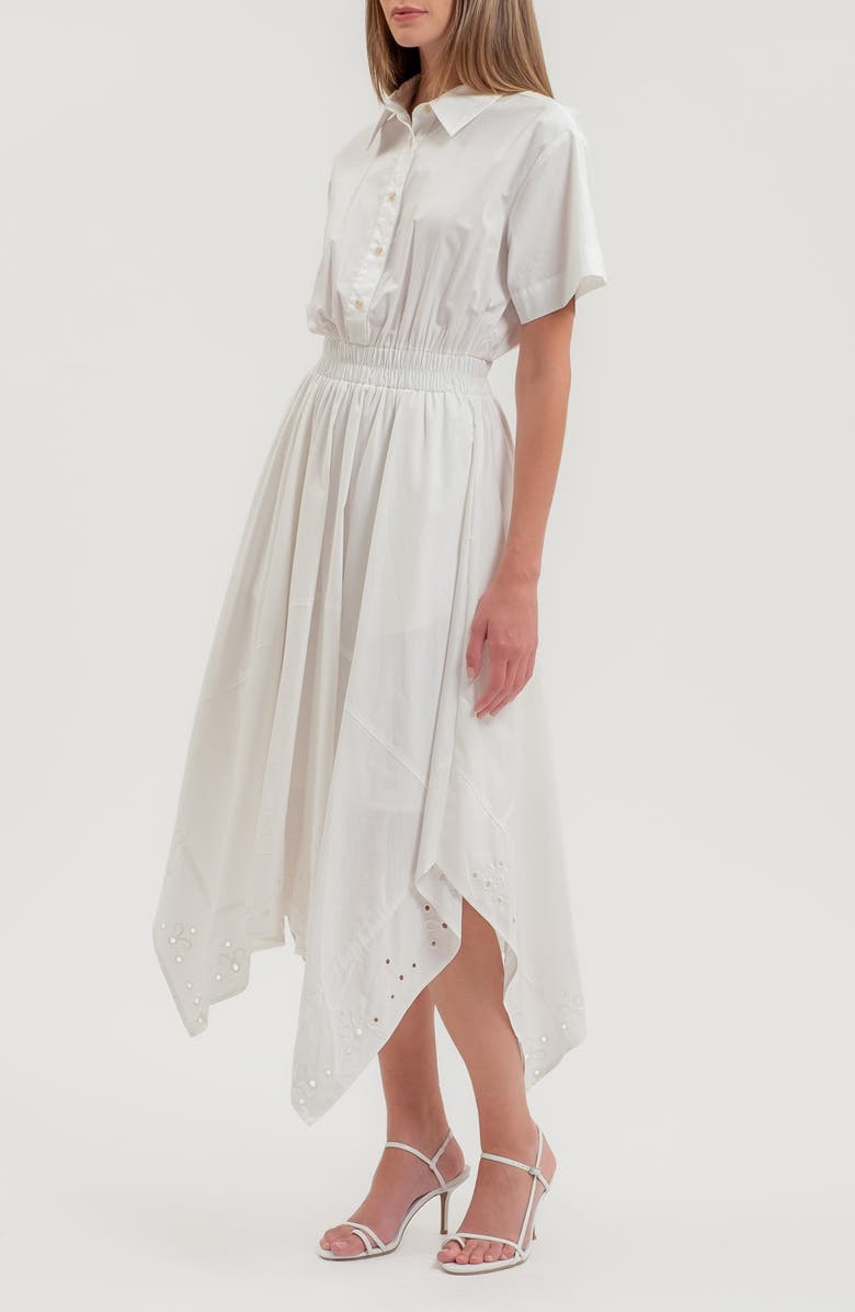 ZOE AND CLAIRE Handkerchief Hem Shirtdress, Alternate, color, White