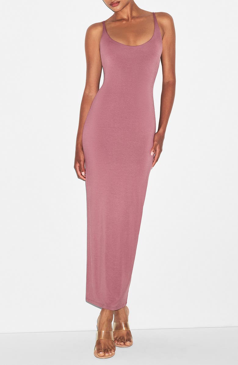 SKIMS Smooth Lounge Scoop Neck Long Dress, Main, color, Redwood