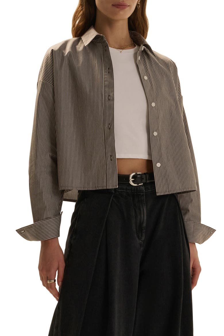 The Next Chapter Striped Cropped Shirt, Main, color, ESPRESSO/ WHITE STR