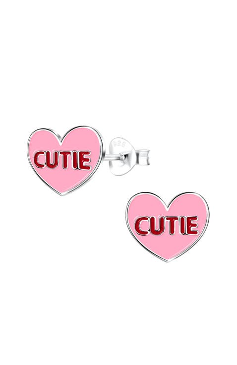 Sterling Silver Pink Cutie Heart Stud Earrings (Toddler, Little Kid & Big Kid)
