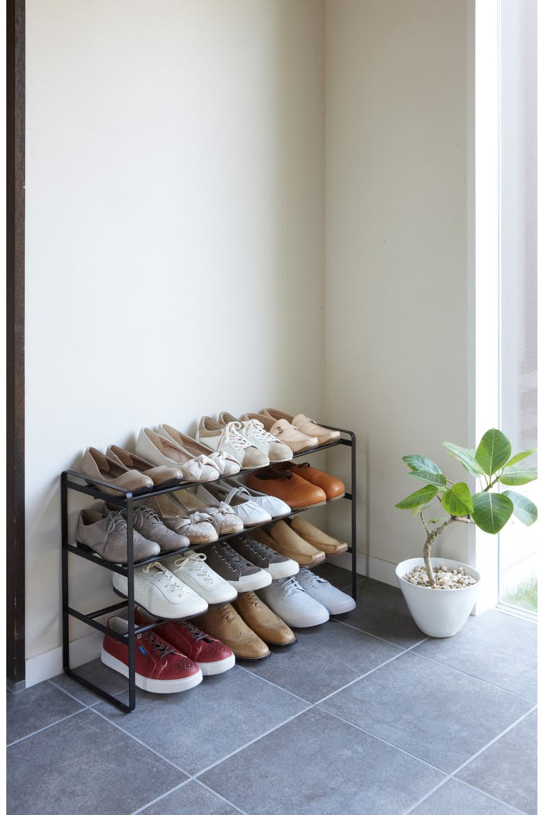 3-Tier Expandable Shoe Rack, Alternate, color, BLACK