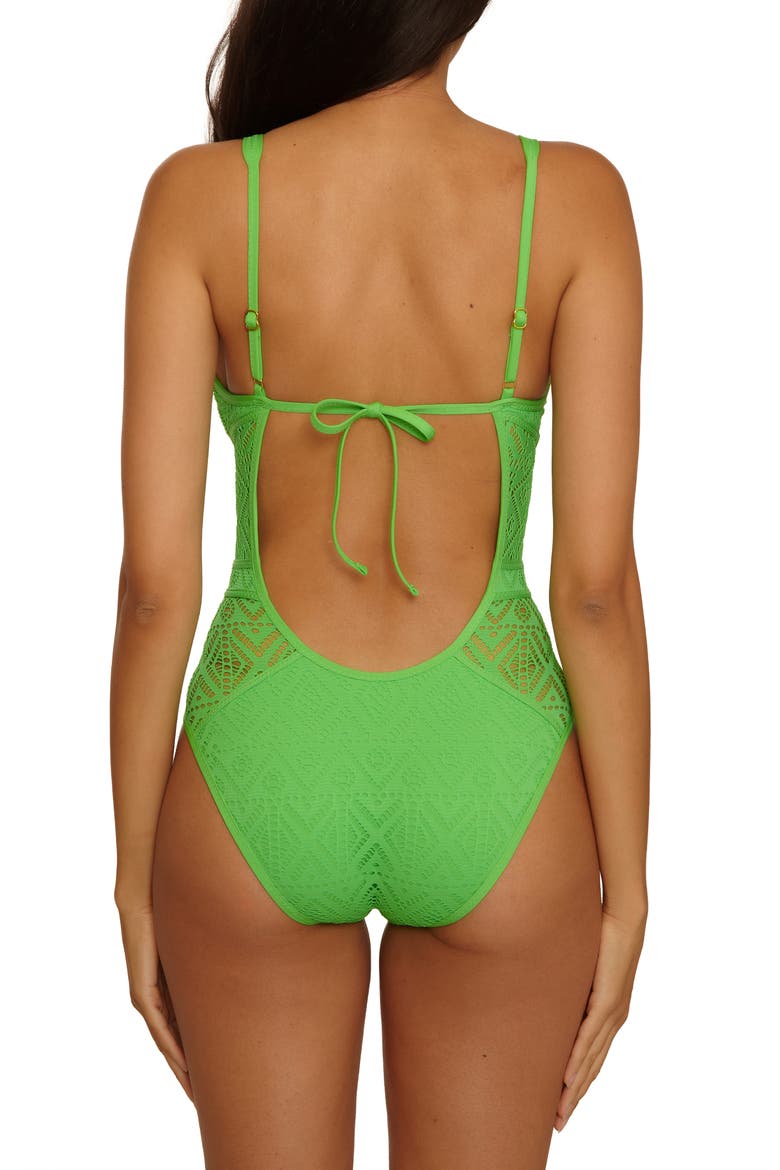 Keyhole One-Piece Swimsuit, Alternate, color, GREEN APPLE
