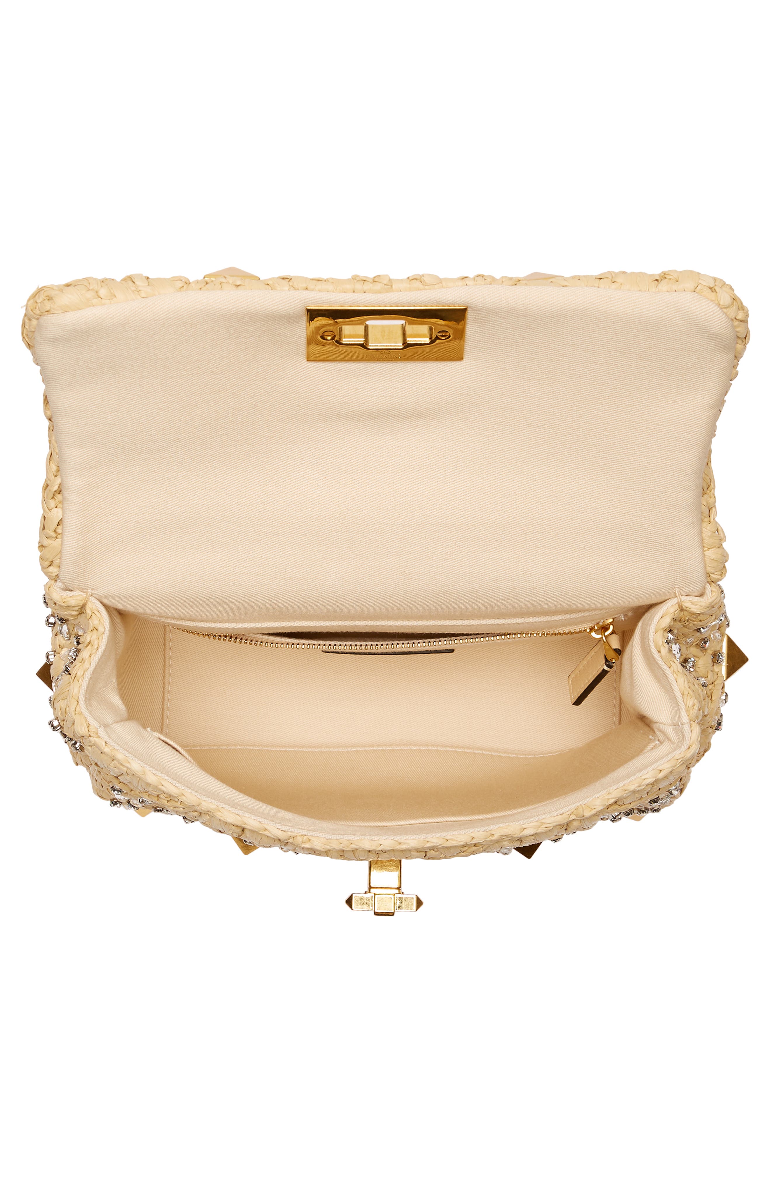 Valentino Garavani Roman Stud Raffia Shoulder Bag, Alternate, color, 