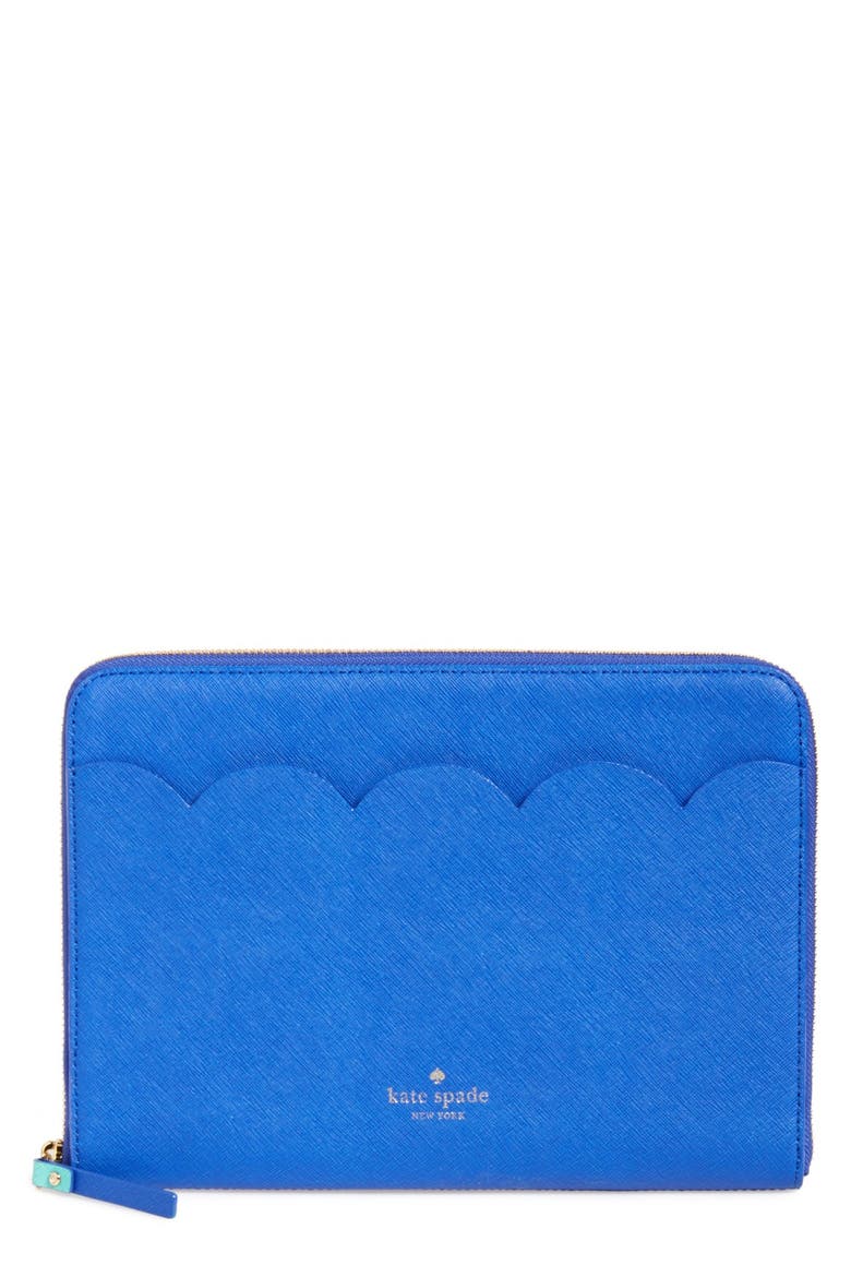 scalloped saffiano leather iPad Air sleeve, Main, color, ISLAND DEEP