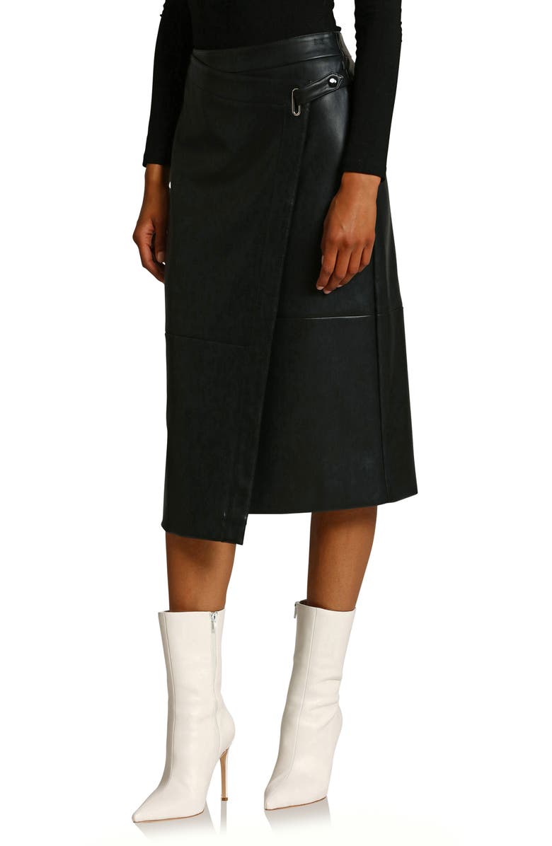 Avec Les Filles Faux-Ever Leather<sup>™</sup> Midi Wrap Skirt, Alternate, color, 