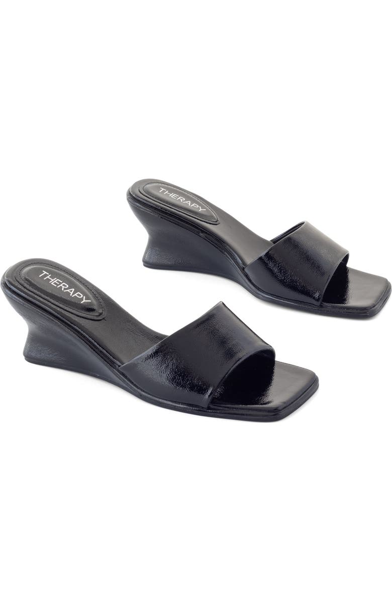 Therapy Australia Lafayette Square-Toe Wedge Slide Sandal, Main, color, Black Crinkled Patent Pu