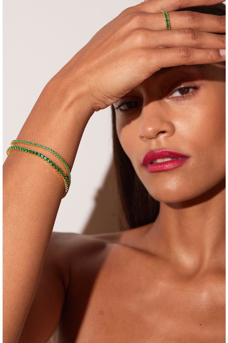 Lab Grown Green Emerald Tennis Bracelet - 3ct, Alternate, color, Yellow Gold Vermeil