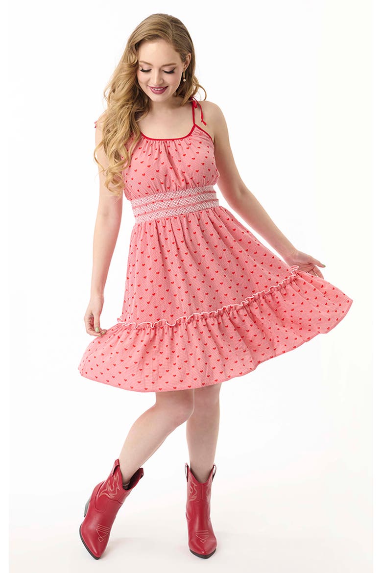 Tiered Flare Dress, Main, color, Red Hearts Gingham