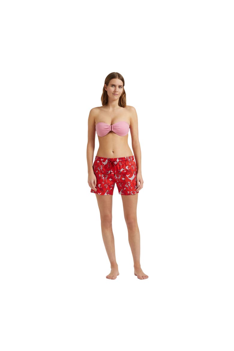 Women Swim Shorts Whales Love, Alternate, color, poppy red