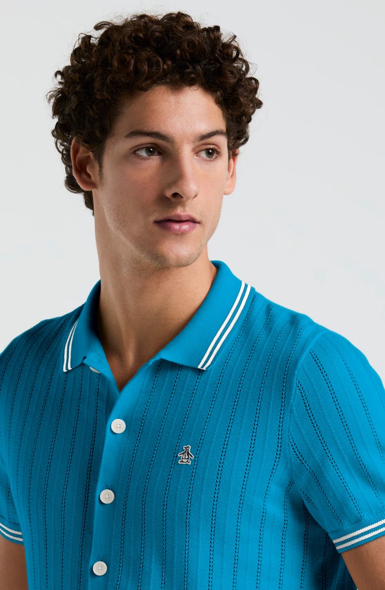 Original Penguin Drop Needle Polo Cardigan, Alternate, color, Mosaic Blue