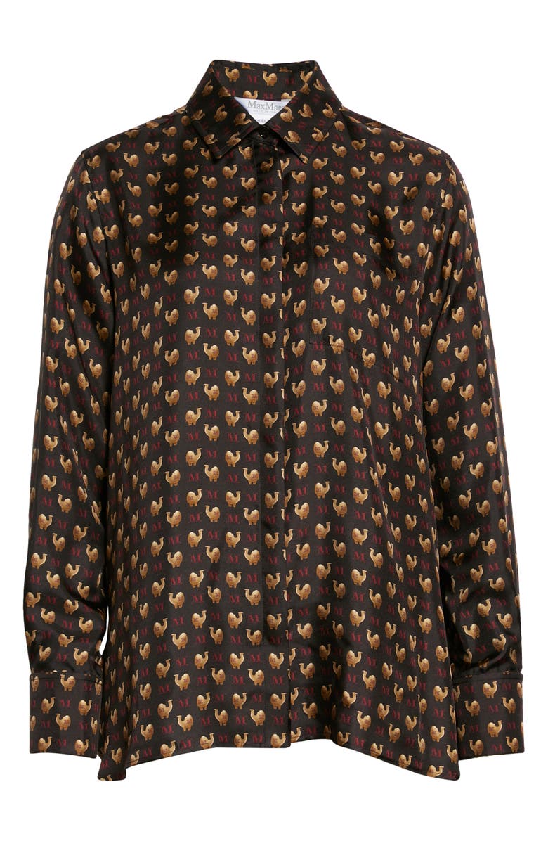 Max Mara Camel Print Silk Button-Up Blouse, Alternate, color, 