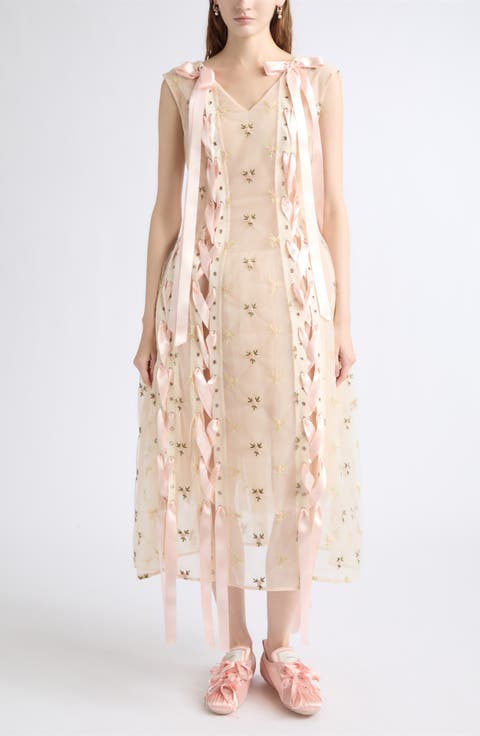 Unraveling Ribbon Embroidered Tulle Dress