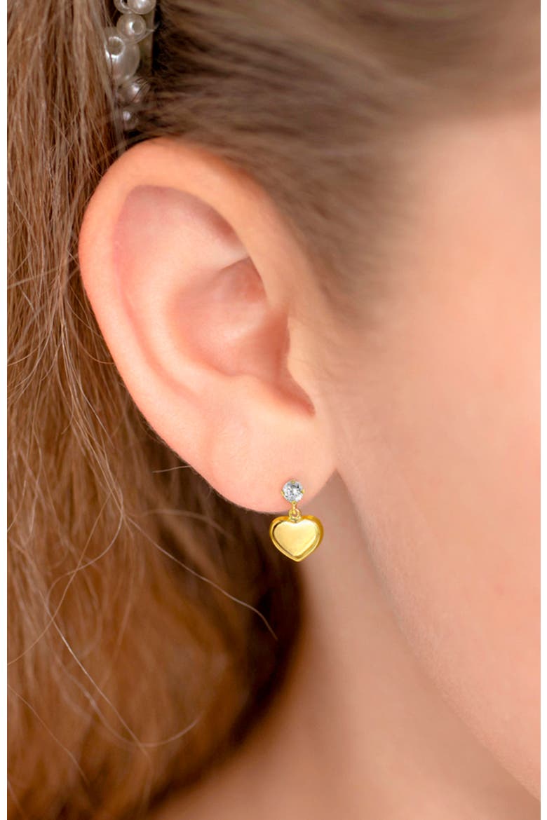 14k Heart Dangle Cubic Zirconia Earrings, Alternate, color, Gold