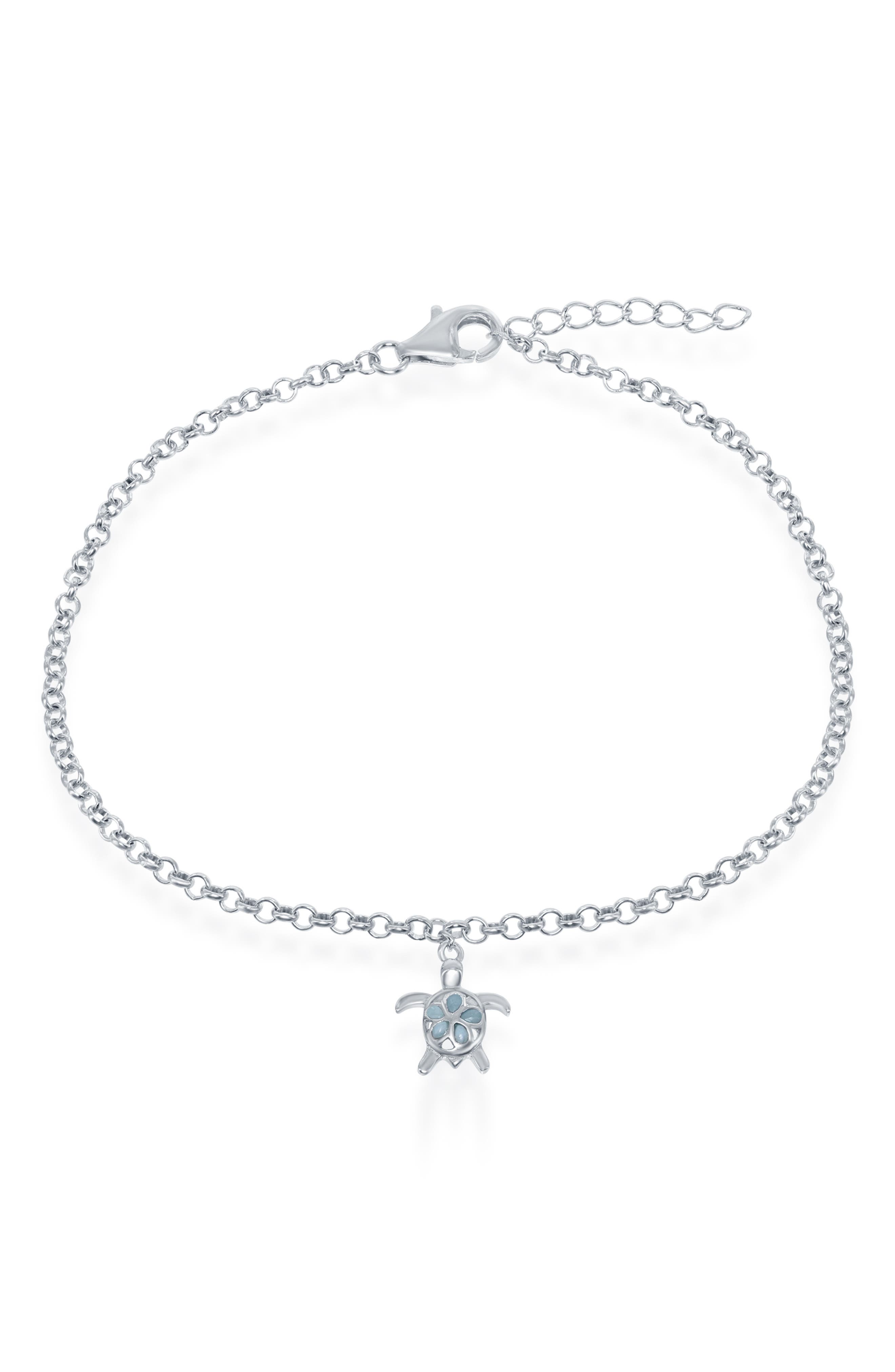 SIMONA Sterling Silver Larimar Turtle Anklet