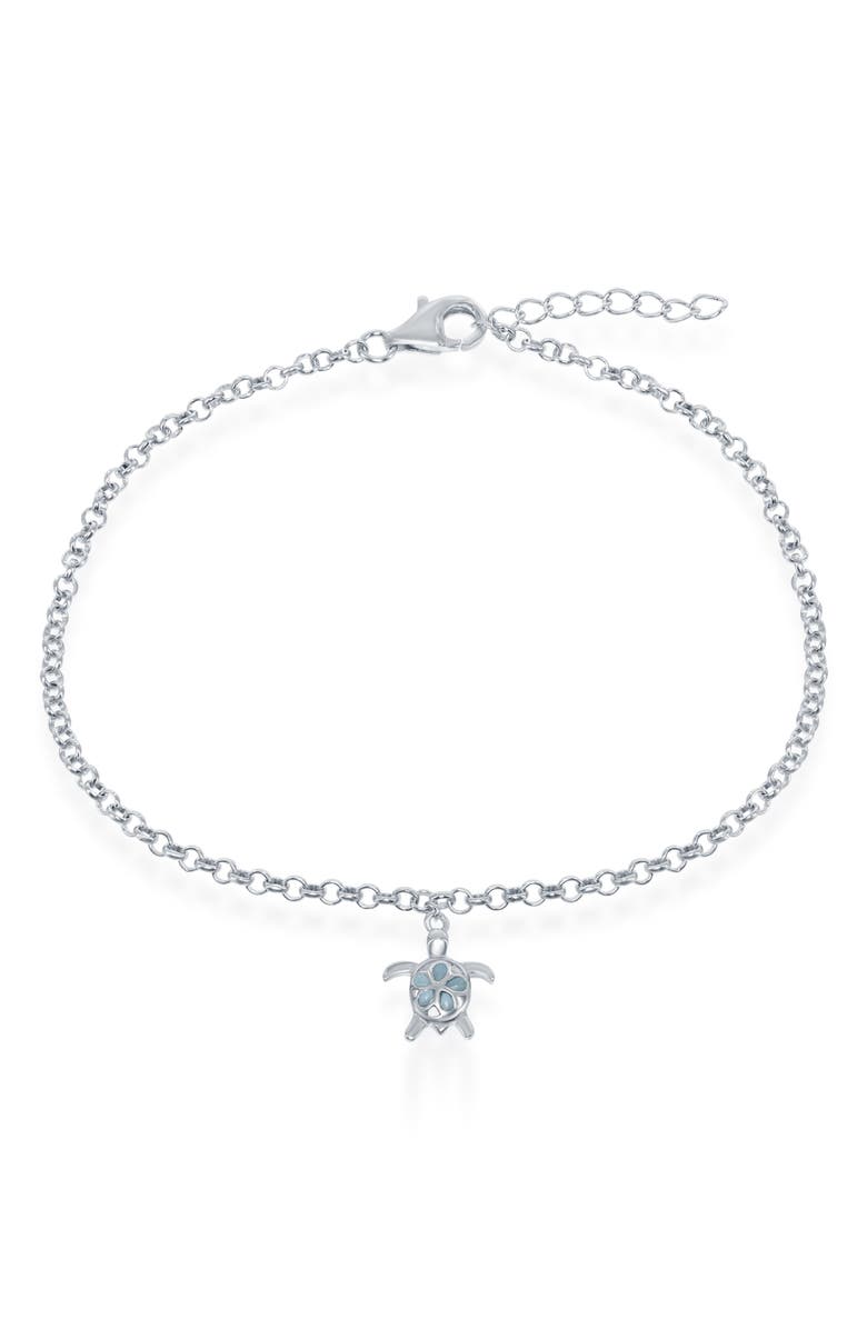 SIMONA Sterling Silver Larimar Turtle Anklet, Main, color, Silver