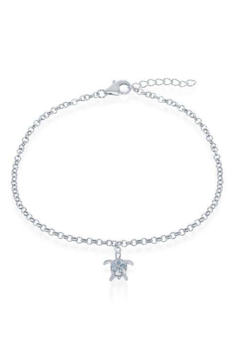Sterling Silver Larimar Turtle Anklet