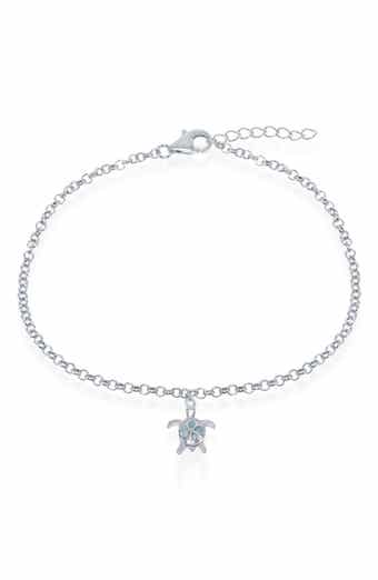 SIMONA Sterling Silver Larimar Turtle Anklet