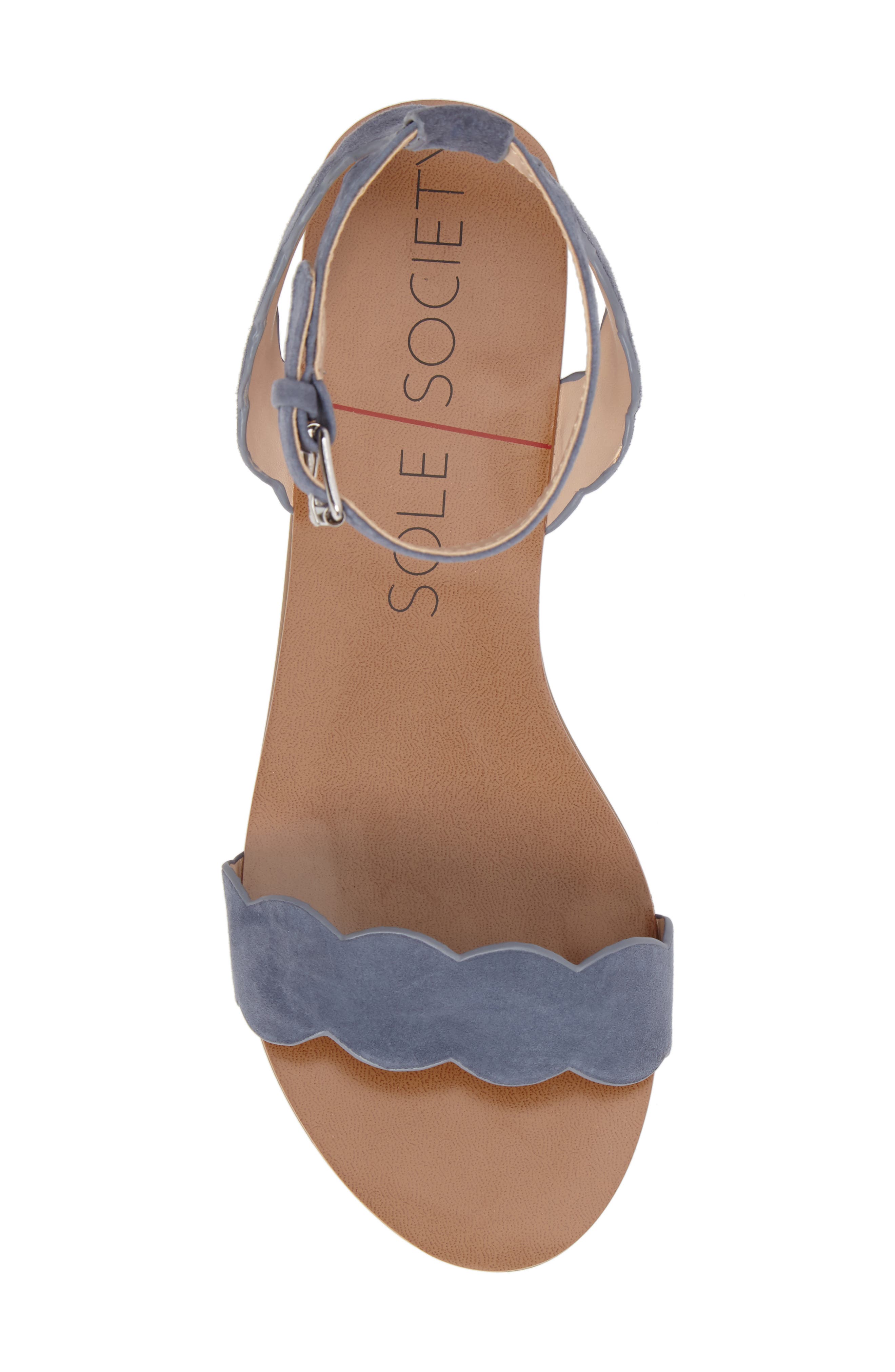 'Odette' Scalloped Ankle Strap Flat Sandal, Alternate, color, VISTA BLUE SUEDE