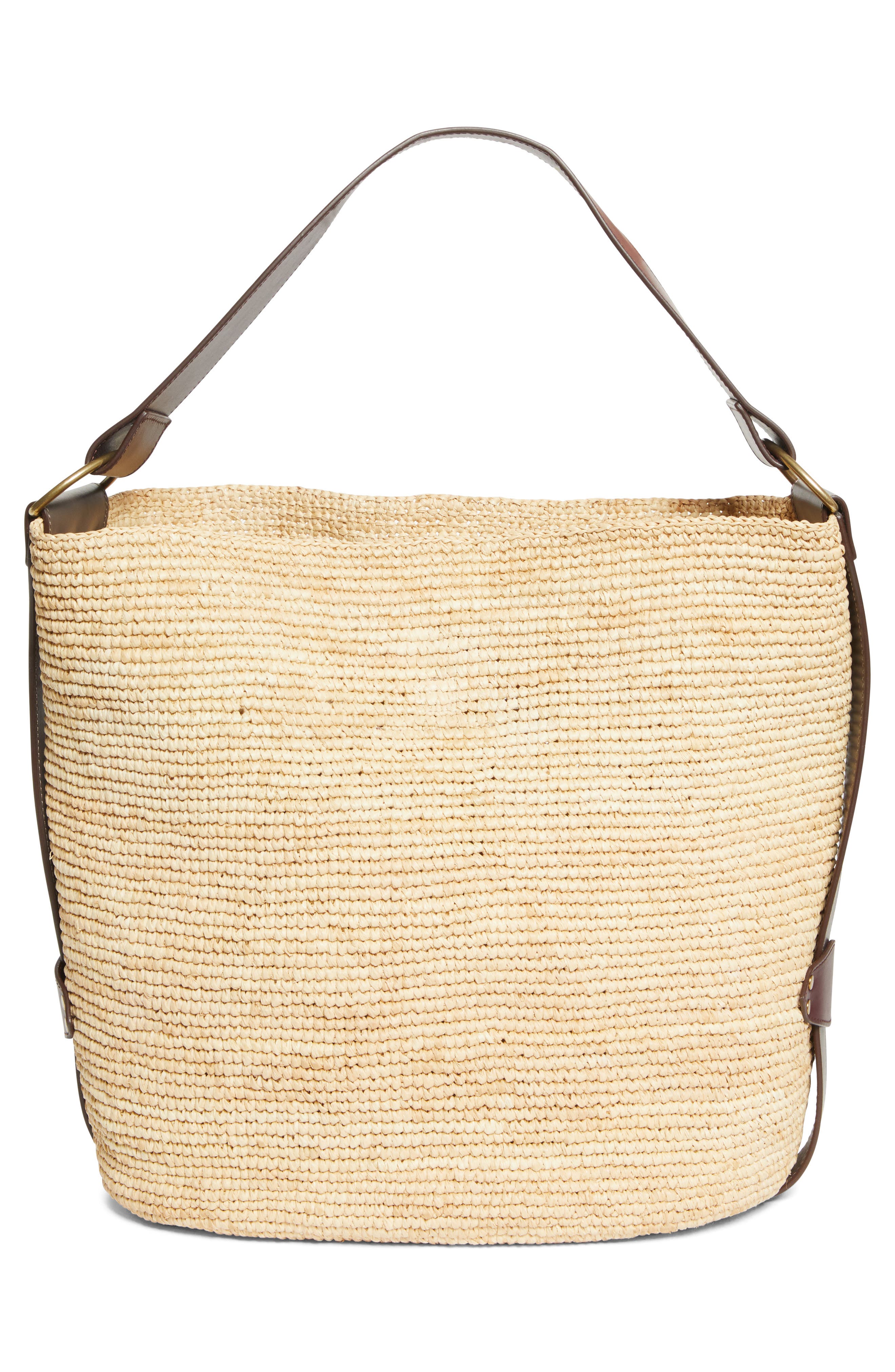 Isabel Marant Bayia Crocheted Raffia Tote, Alternate, color, Anthracite/ Burgundy