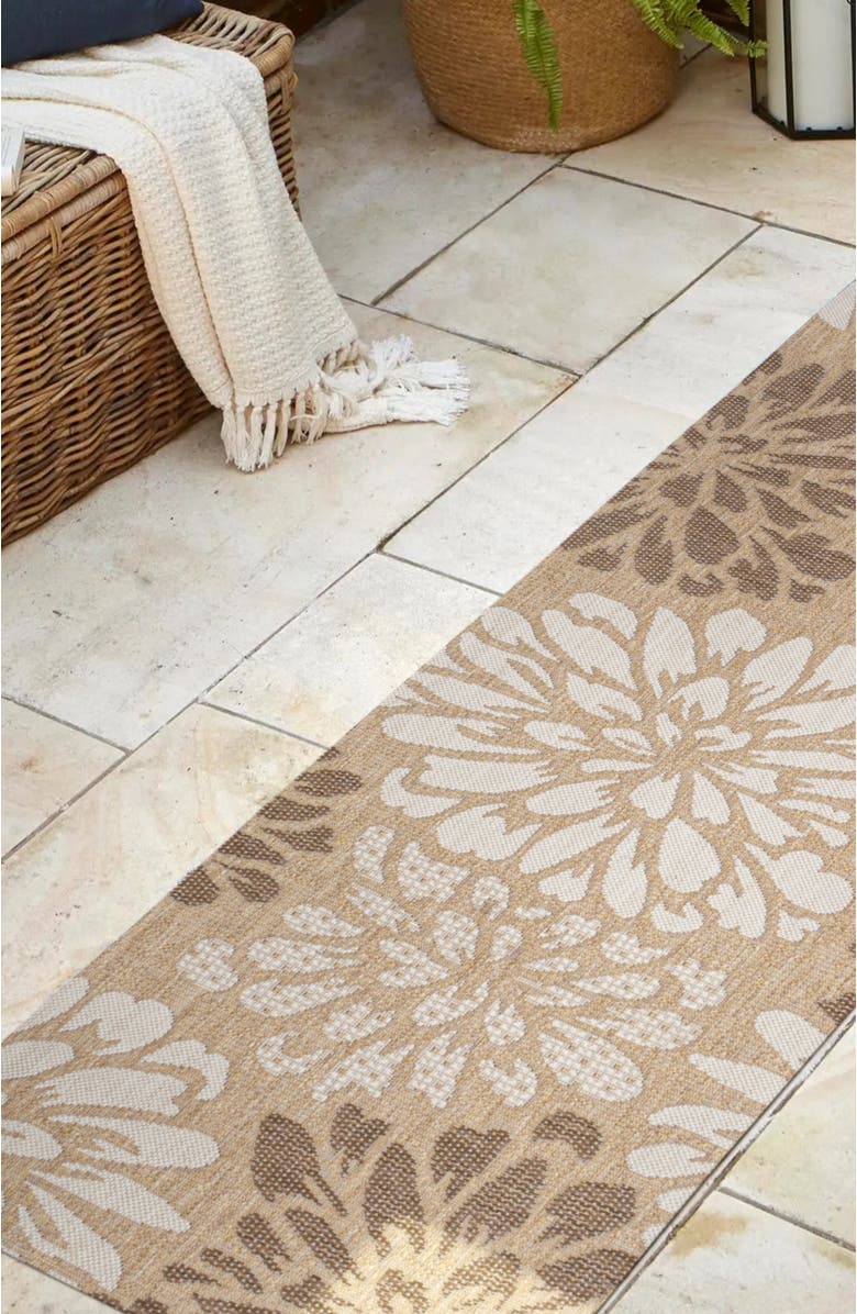 JONATHAN Y Zinnia Modern Floral Textured Weave Indoor/Outdoor Area Rug, Alternate, color, Brown/Cream