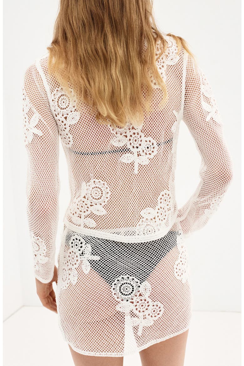 Floral Crocheted Cardigan, Alternate, color, WHITE