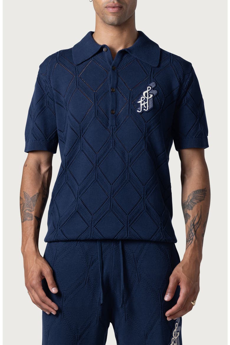 Diamond Knit Polo, Main, color, NAVY