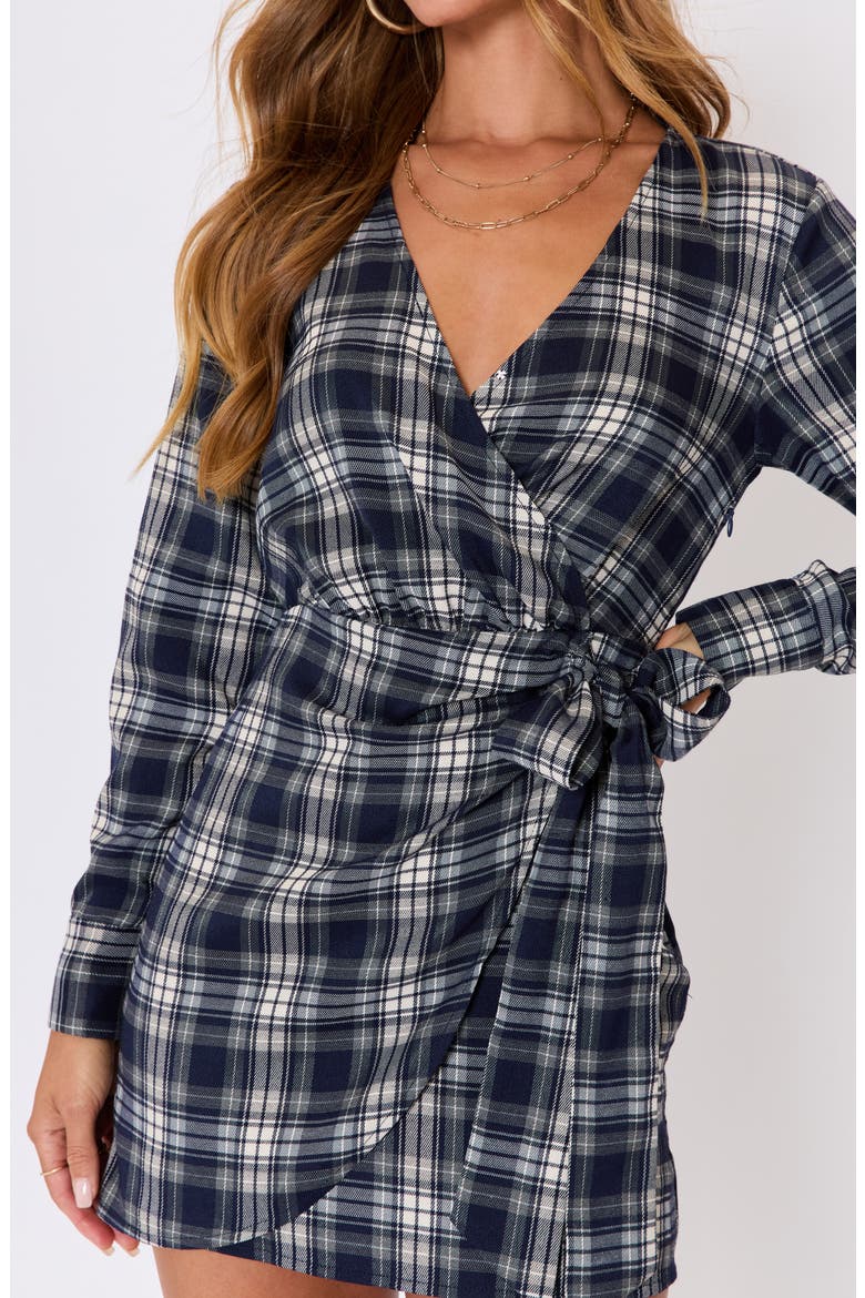 Collette Wrap Front Long Sleeve Mini Shirtdress, Alternate, color, NAVY PLAID