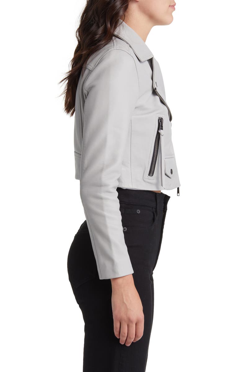 AllSaints Elora Crop Leather Biker Jacket, Alternate, color,