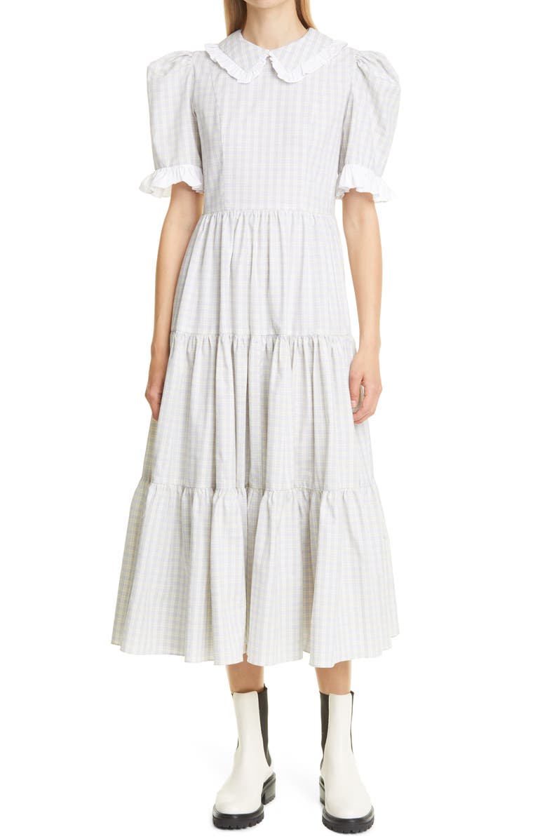 Batsheva Lucy Check Tiered Midi Dress, Main, color, 