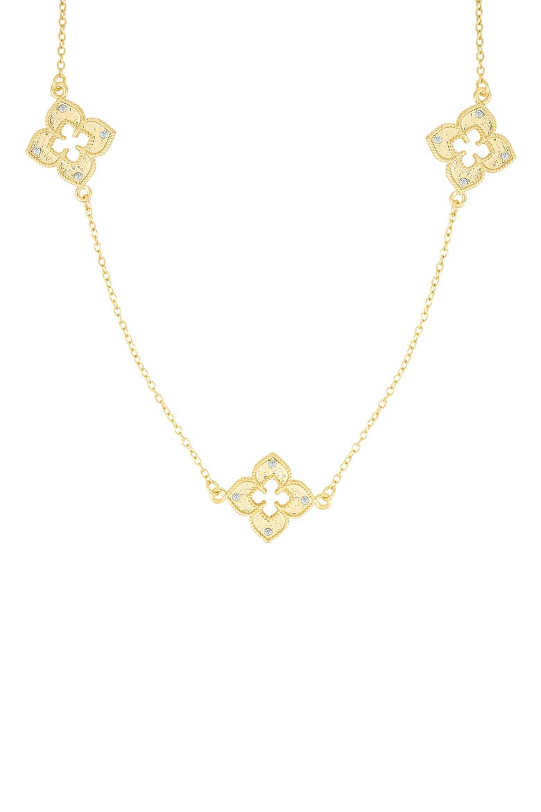 Clover Stud Earrings & Station Necklace Set, Alternate, color, GOLD