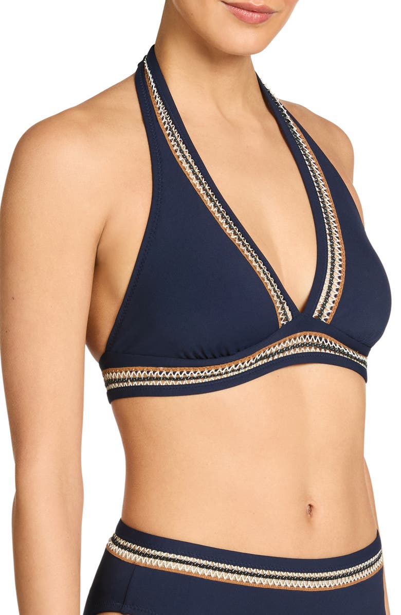 Robin Piccone Nova Halter Bikini Top, Alternate, color, Navy