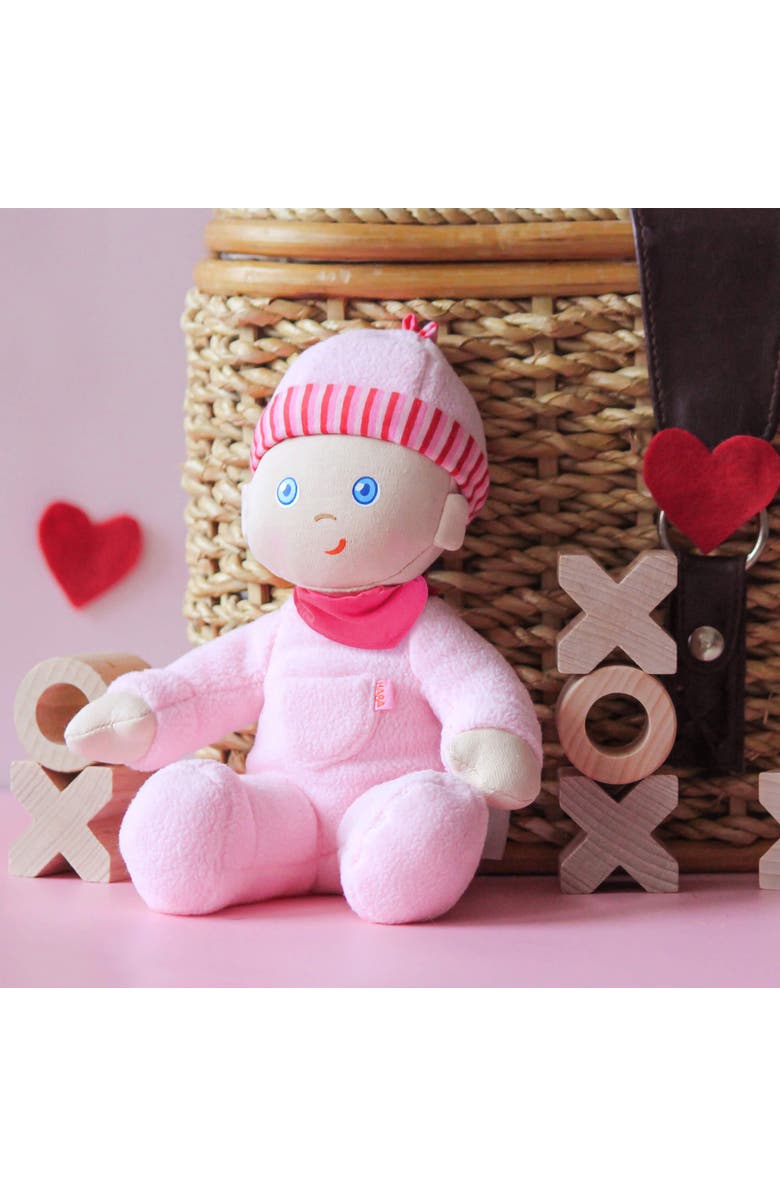 HABA Doll Snug Up Luisa 8" My First Baby Doll, Machine Washable & Safe for Birth & Up, Newborn Toys for Baby Shower Gifts, Alternate, color, Pink Multi
