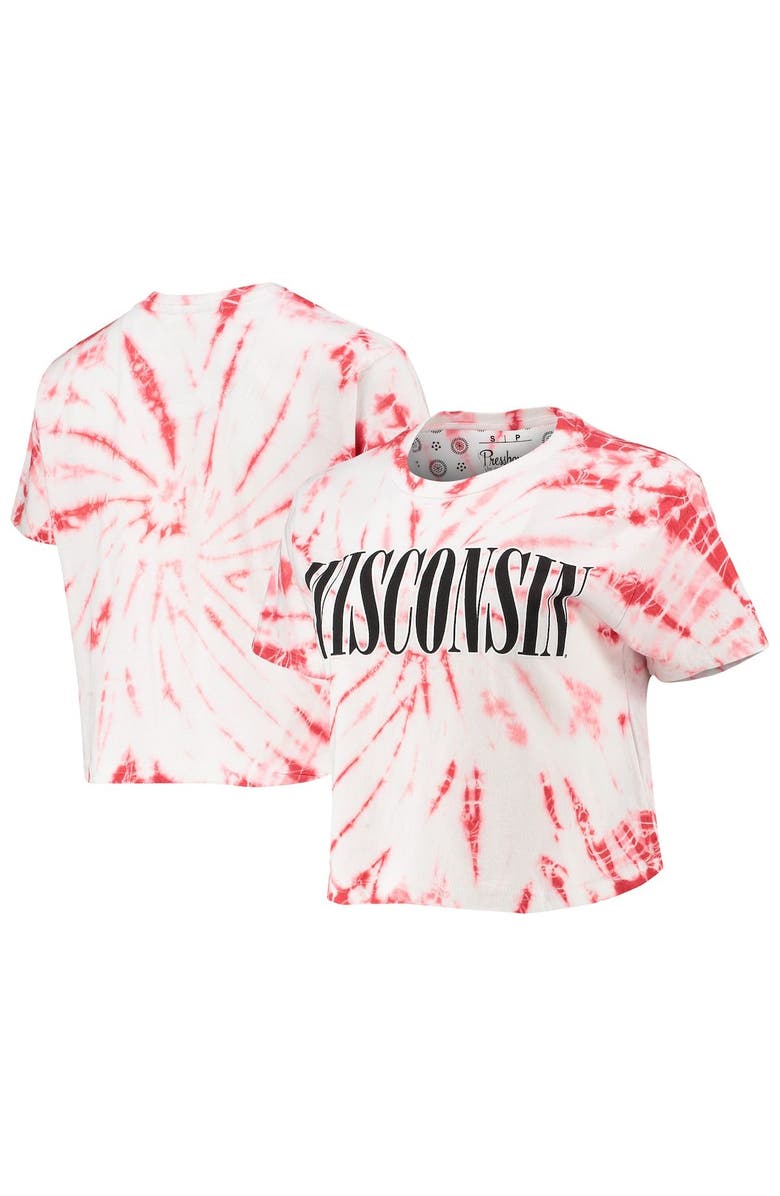PRESSBOX Women's Pressbox Red Wisconsin Badgers Showtime Tie-Dye Crop T-Shirt, Main, color, 
