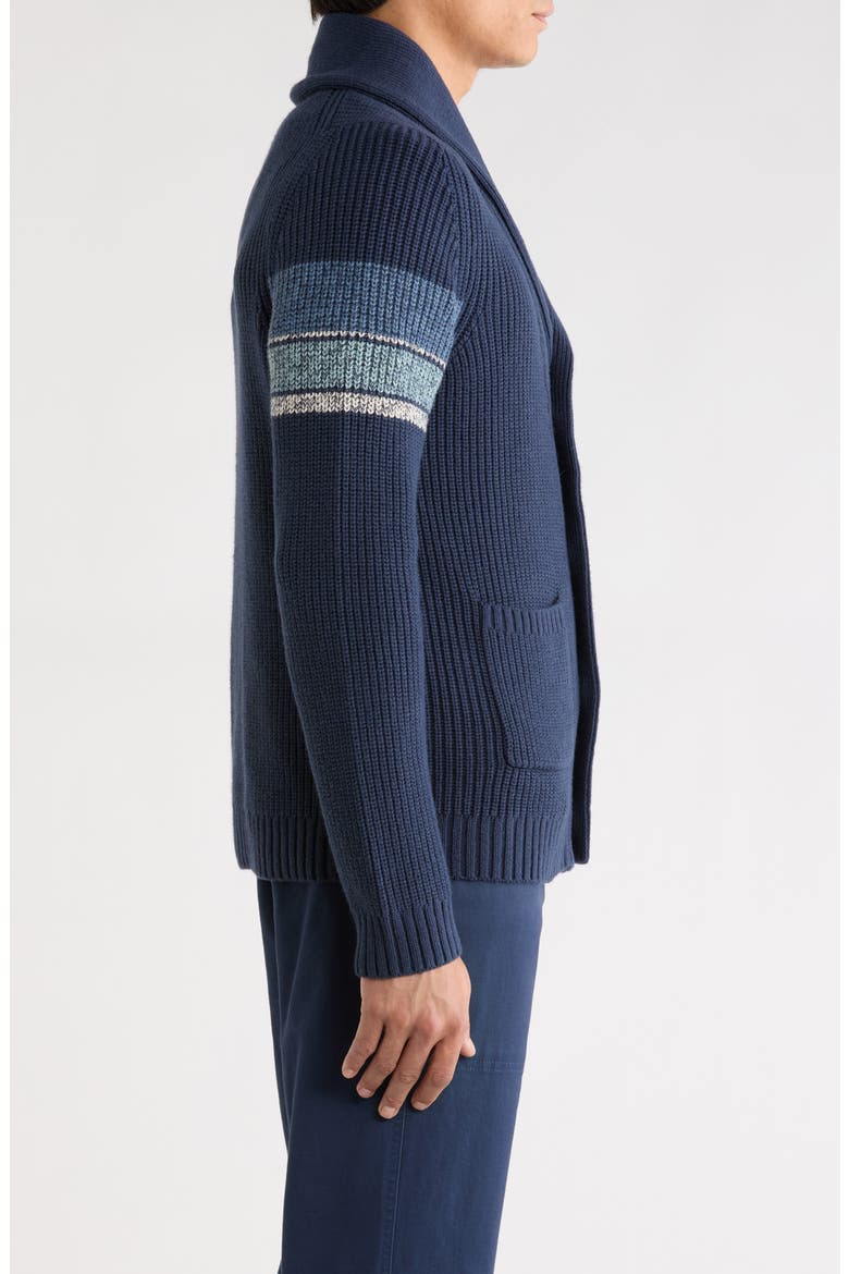 Varsity Shawl Collar Cotton Blend Cardigan, Alternate, color, NAVY