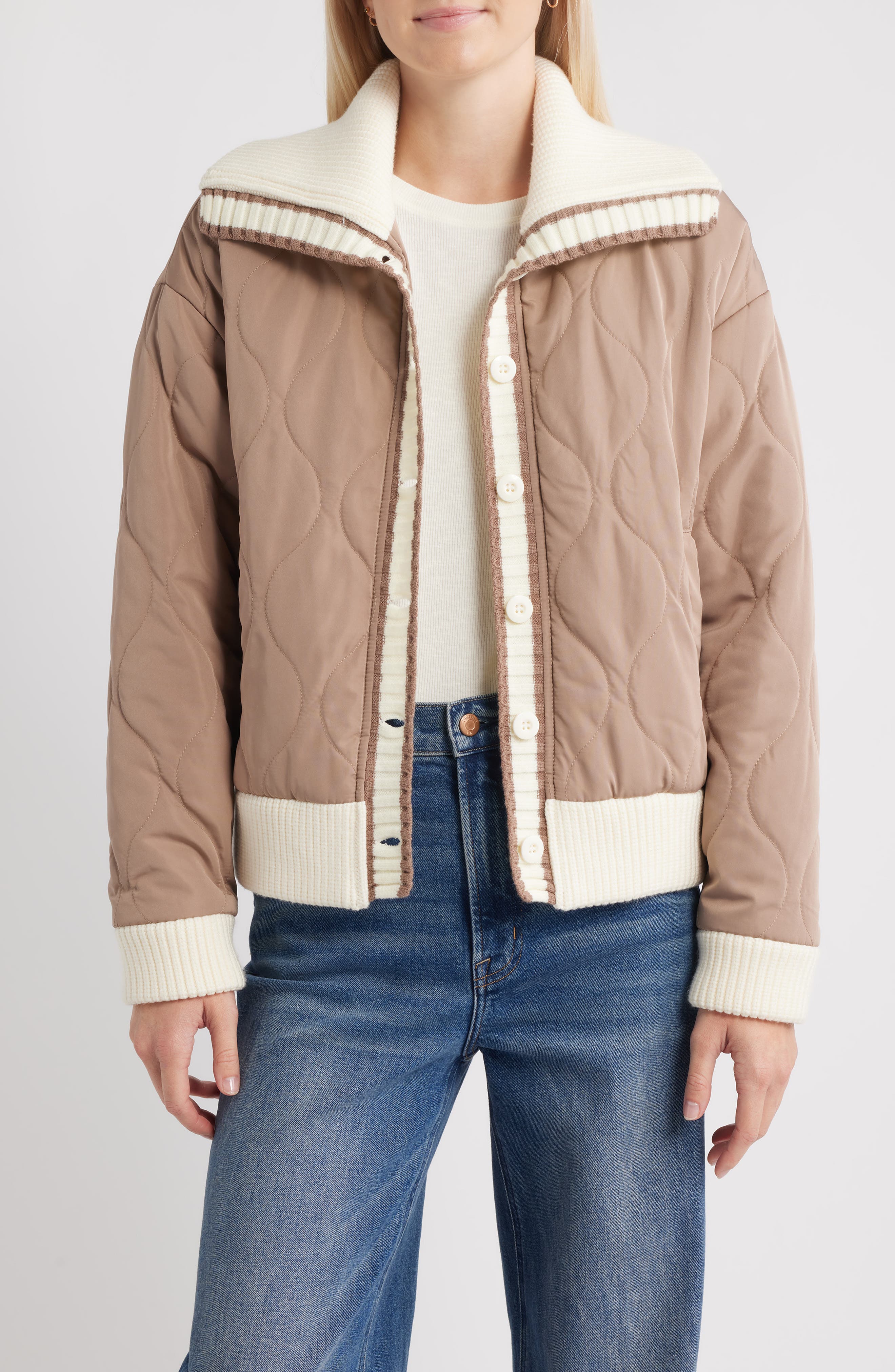 Thread & Supply Knit Collar Quilted Jacket