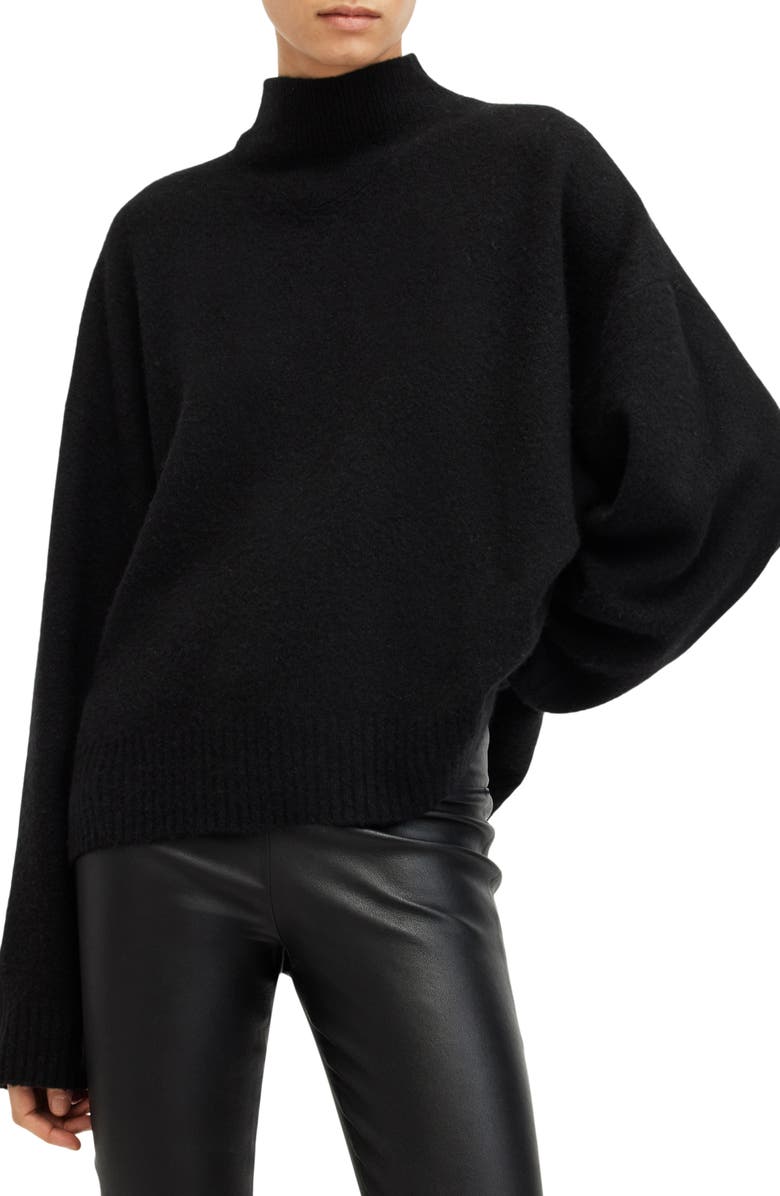 AllSaints Asha Oversize Mock Neck Sweater, Main, color, Black