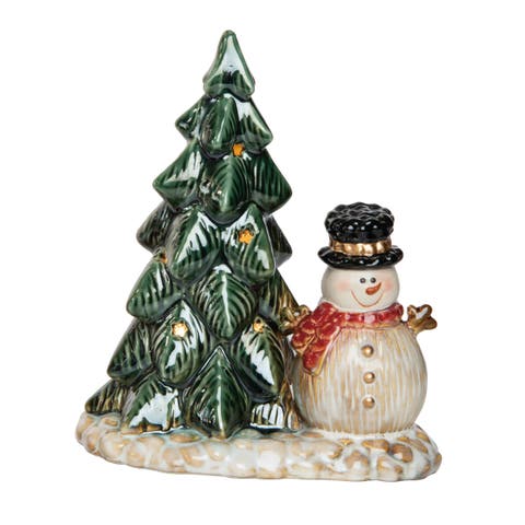 Ceramic Multicolored Christmas Light Up Tree Snowman