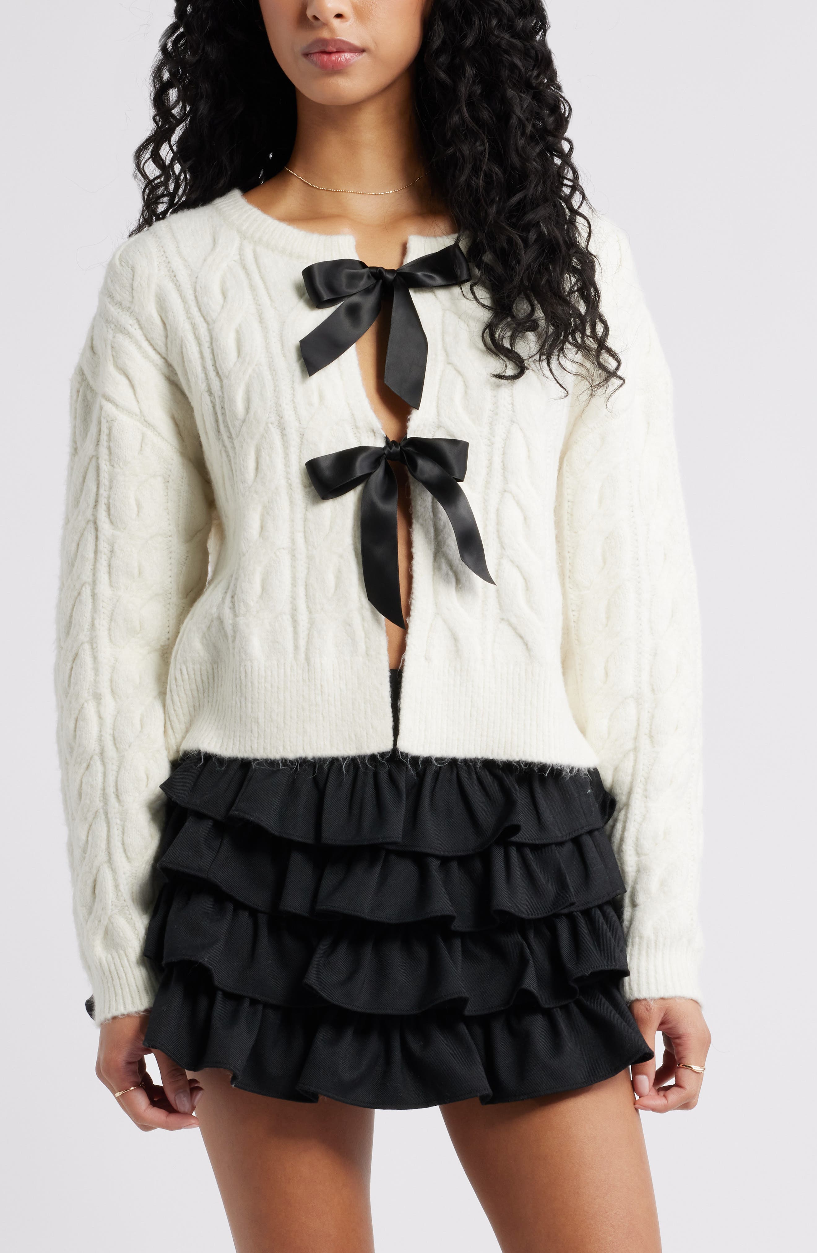 BP. Cable Bow Tie Cardigan