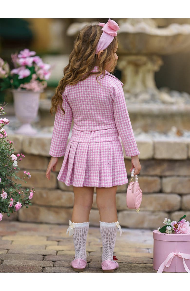 Mia Belle Girls Girls Little Treasure Tweed Matching Blazer and Pleated Skirt Set, Alternate, color, Pink