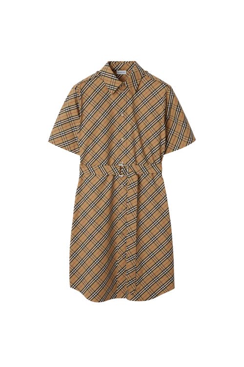 Burberry Classic Check Cotton Dress With Belted Waist In Brown