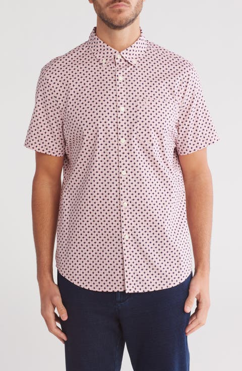 Geo Print Stretch Cotton Poplin Button-Up Shirt