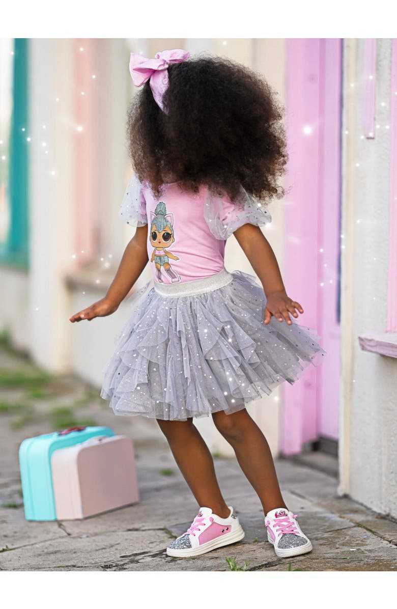 Mia Belle Girls L.O.L. SURPRISE! Kitty Queen Sparkle Tulle Skirt Set, Alternate, color, Pink