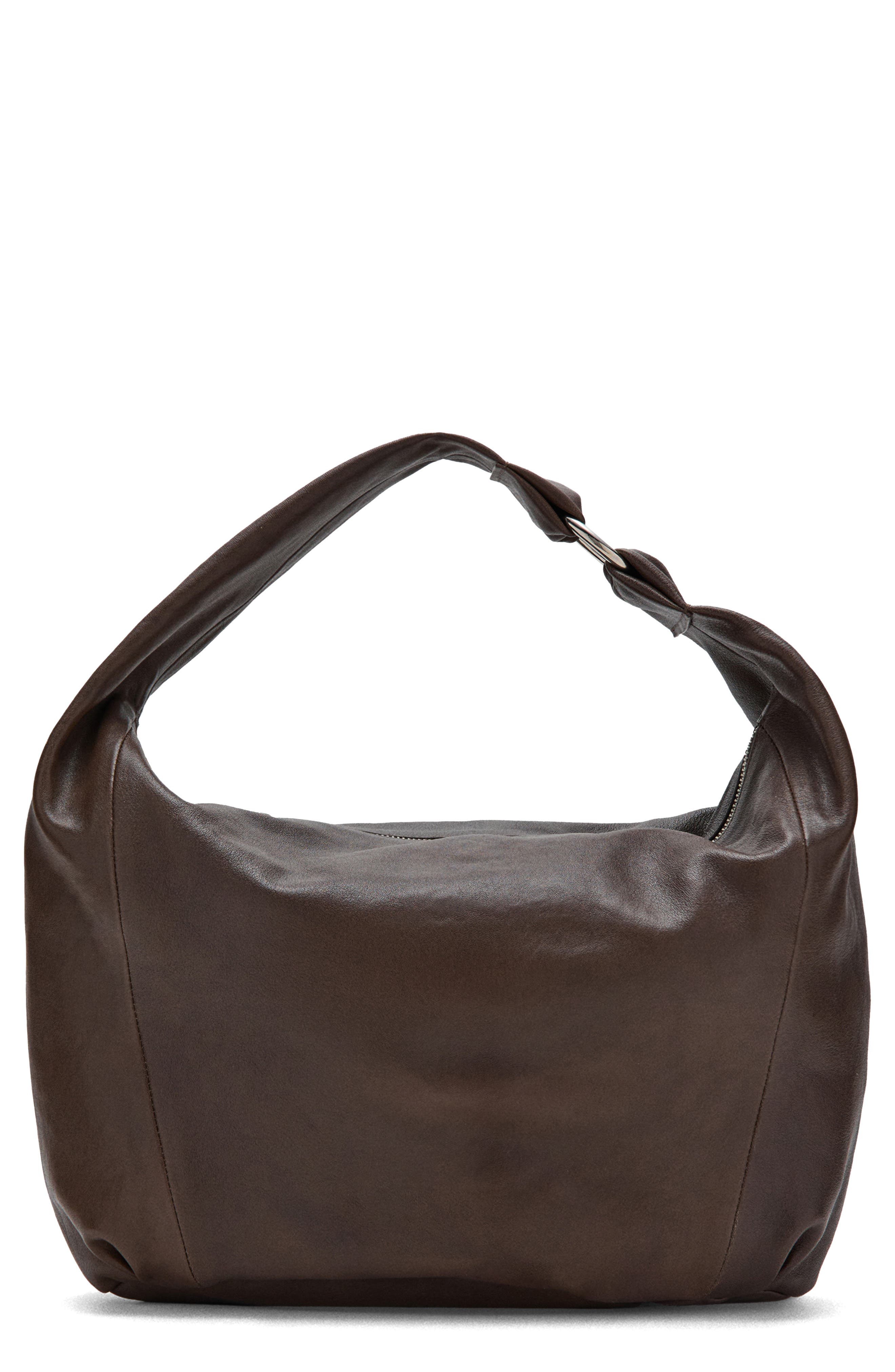 MANGO Leather Shoulder Bag, Main, color, Chocolate