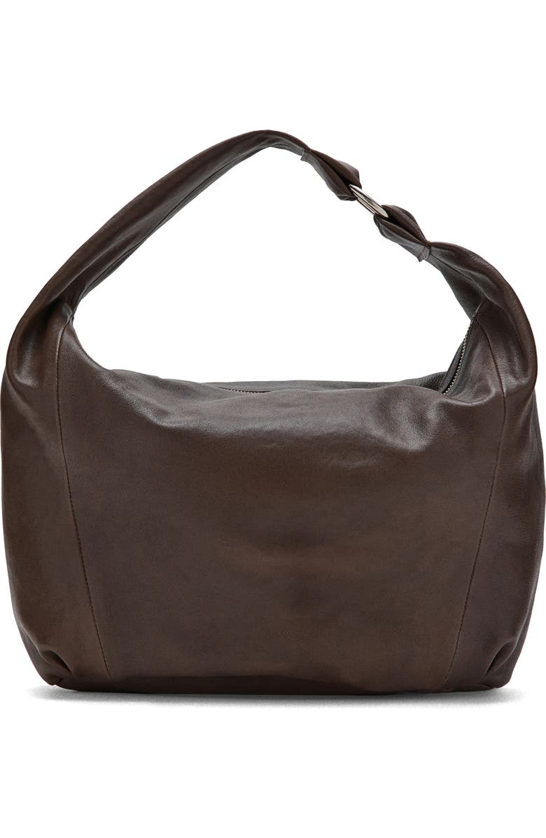 MANGO Leather Shoulder Bag, Main, color, Chocolate