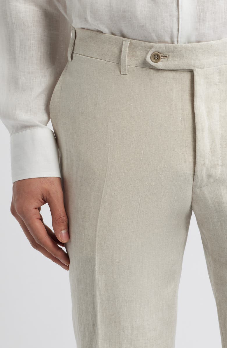 Canali Siena Regular Fit Flat Front Linen Suit Pants, Alternate, color, Light Beige