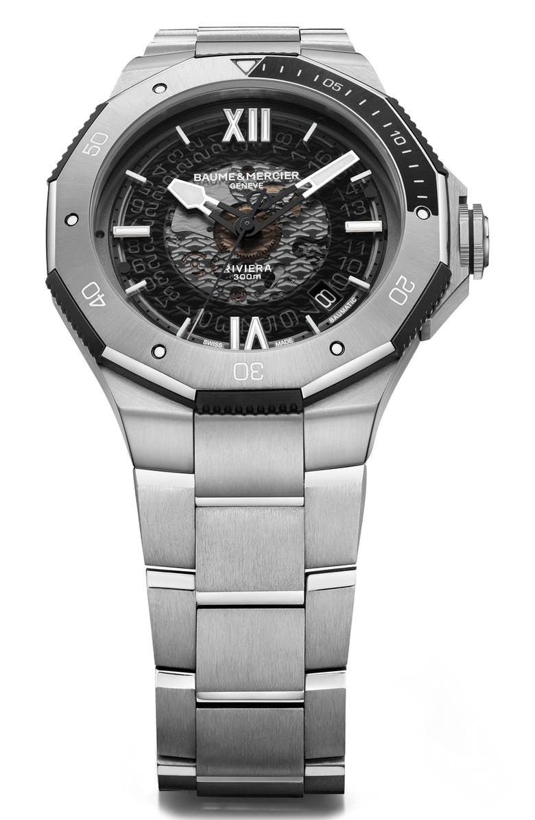 Baume & Mercier Riviera 10717 Automatic Bracelet Watch, 42mm, Alternate, color, Smoked Gray