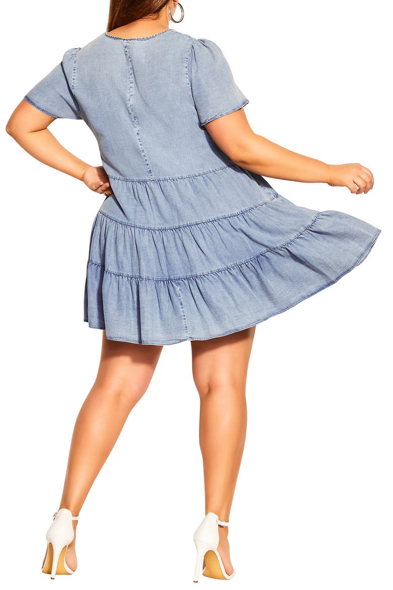 Tiered Denim Minidress, Alternate, color, LIGHT DENIM