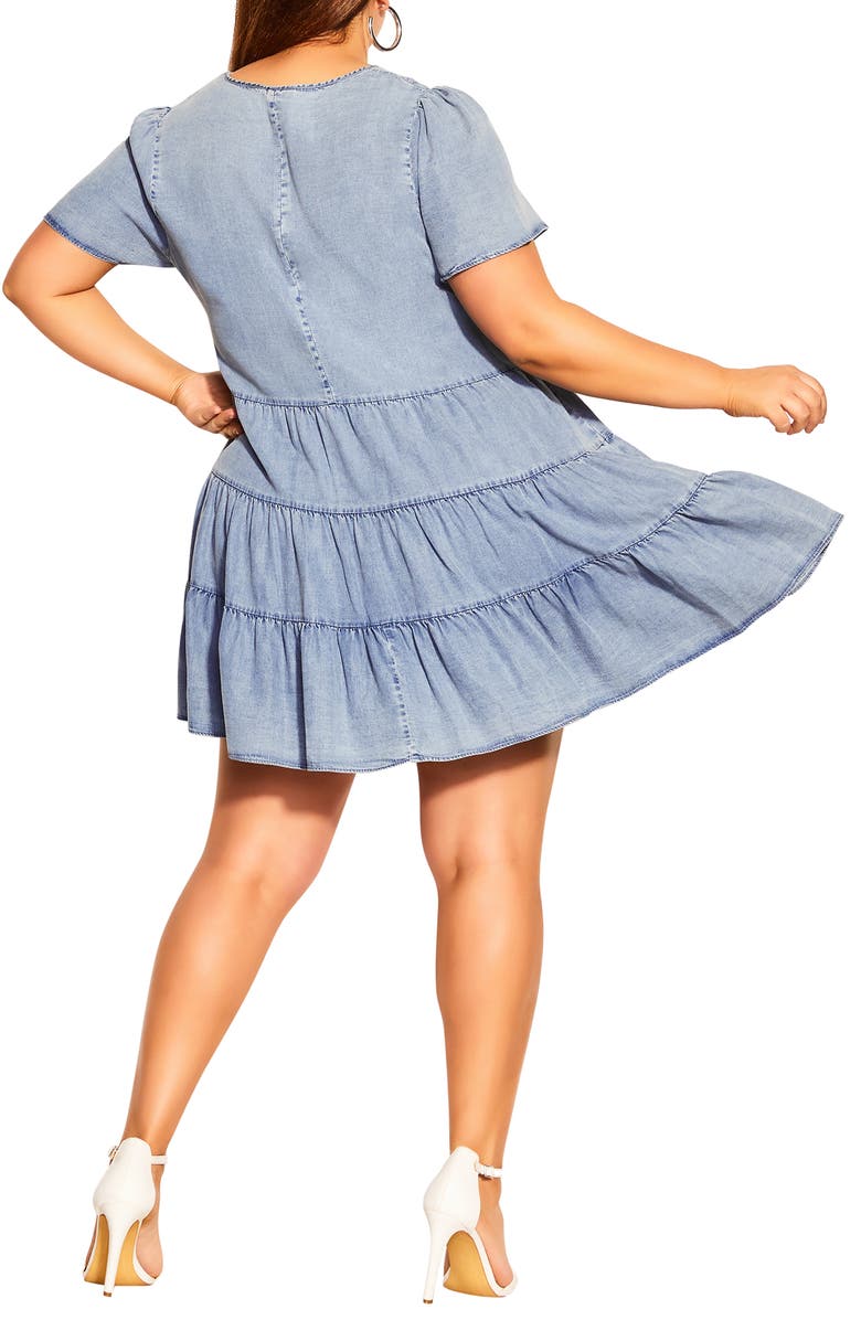 City Chic Tiered Denim Minidress, Alternate, color, Light Denim