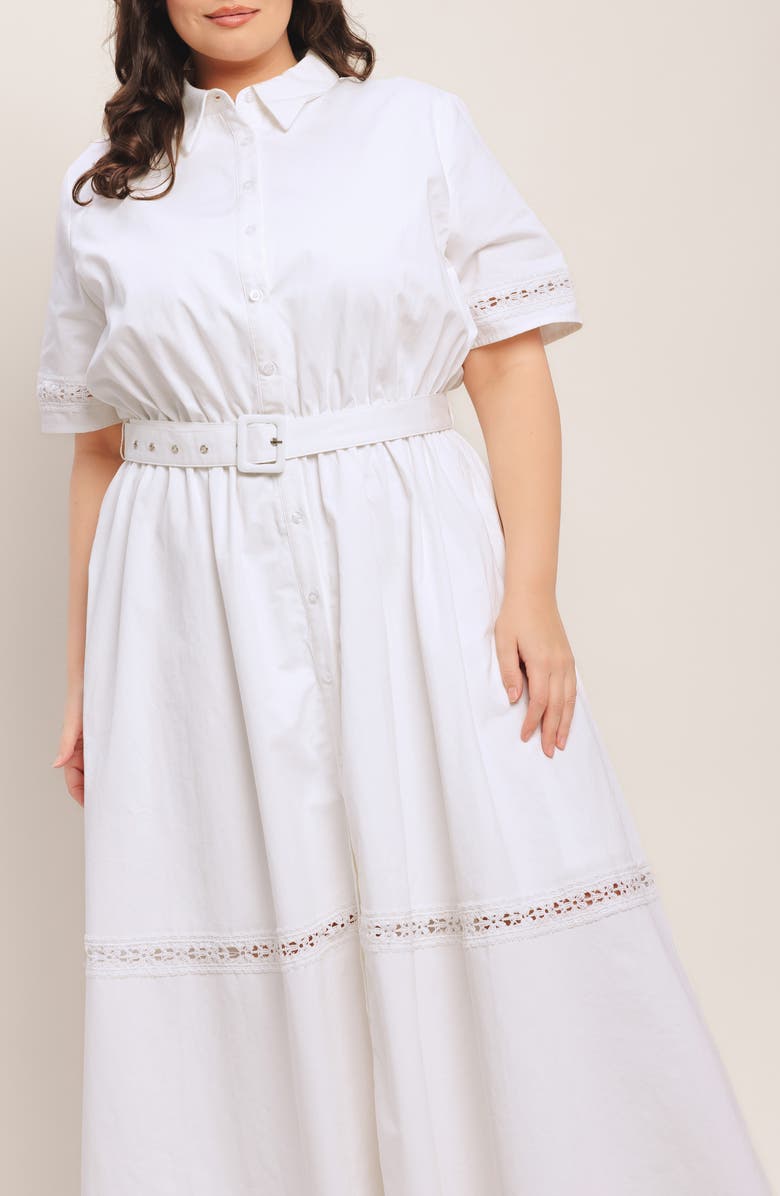 FLYING TOMATO Cotton Belted Shirtdress, Alternate, color, White